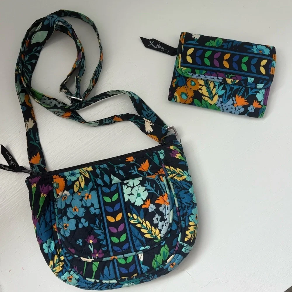 Vera Bradley Midnight Blues Lizzy Crossbody and Matching Trifold Wallet Set